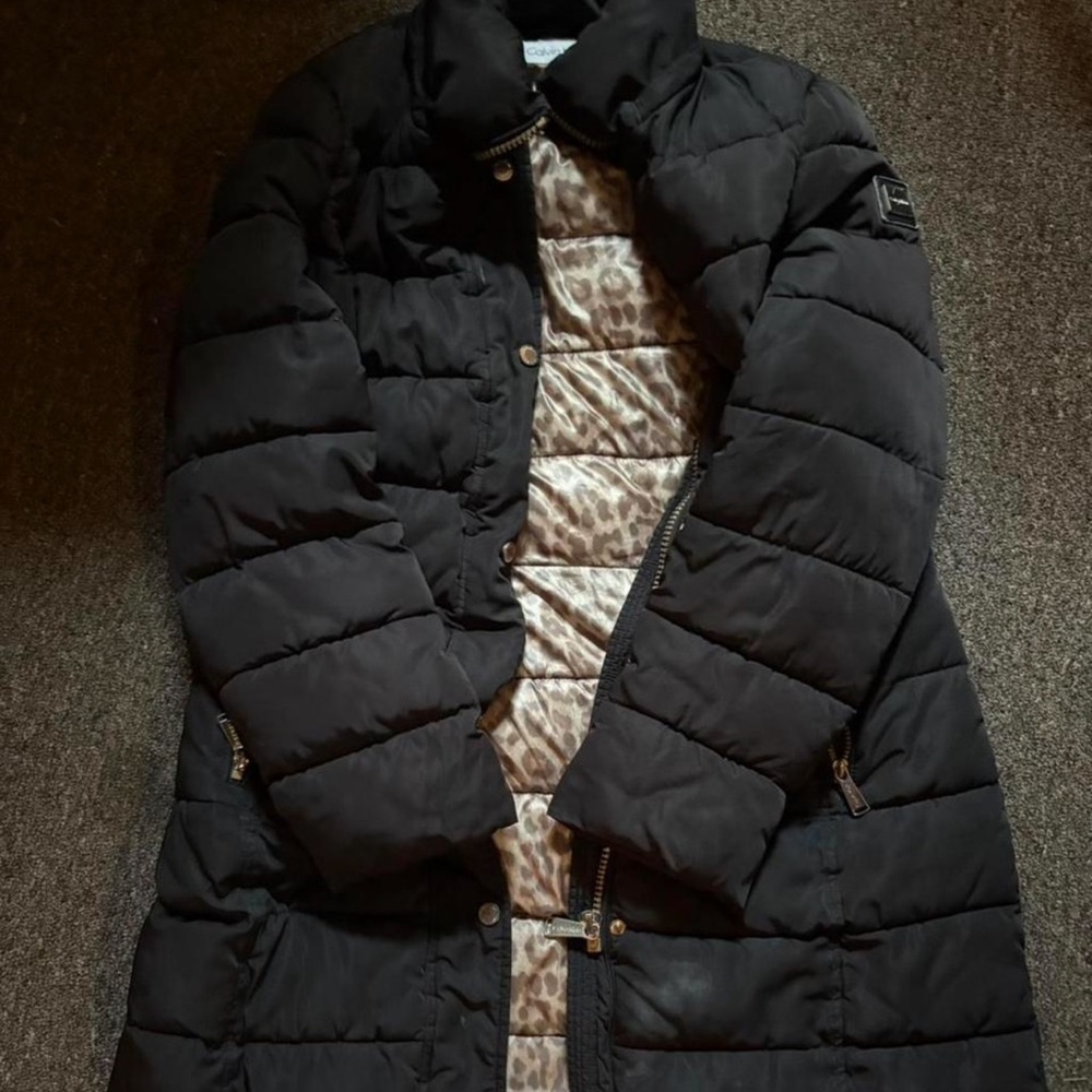 Calvin Klein Black Quilted Long Coat with Zip Pockets - Picture 5 of 9